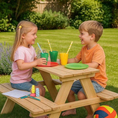 Kids wooden picnic bench table - wooden,
